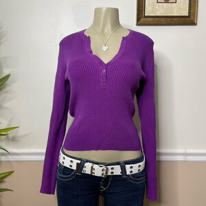 Victoria's Secret Moda International Y2K Vintage Ribbed Henley Sweater Top
